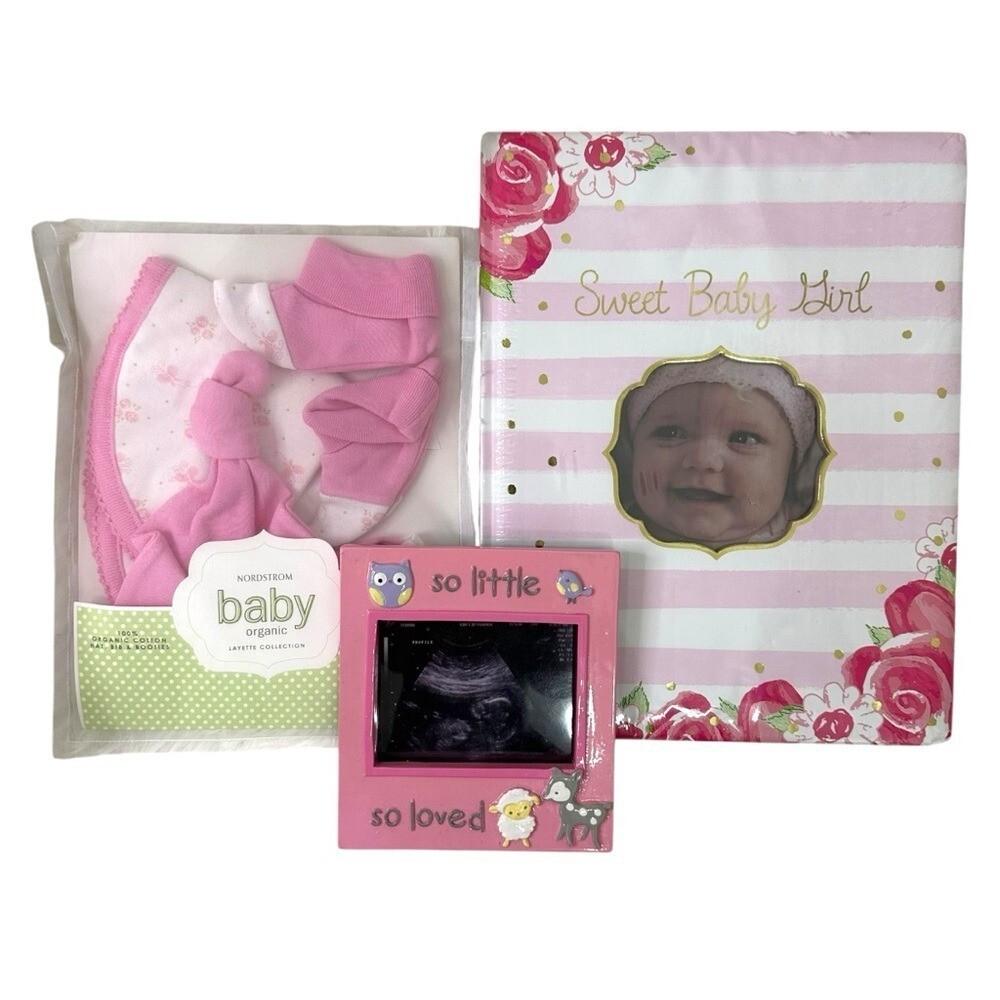 New Baby Shower Gift Bundle |Organic Layette Set | Photo Album & Sonogram Frame
